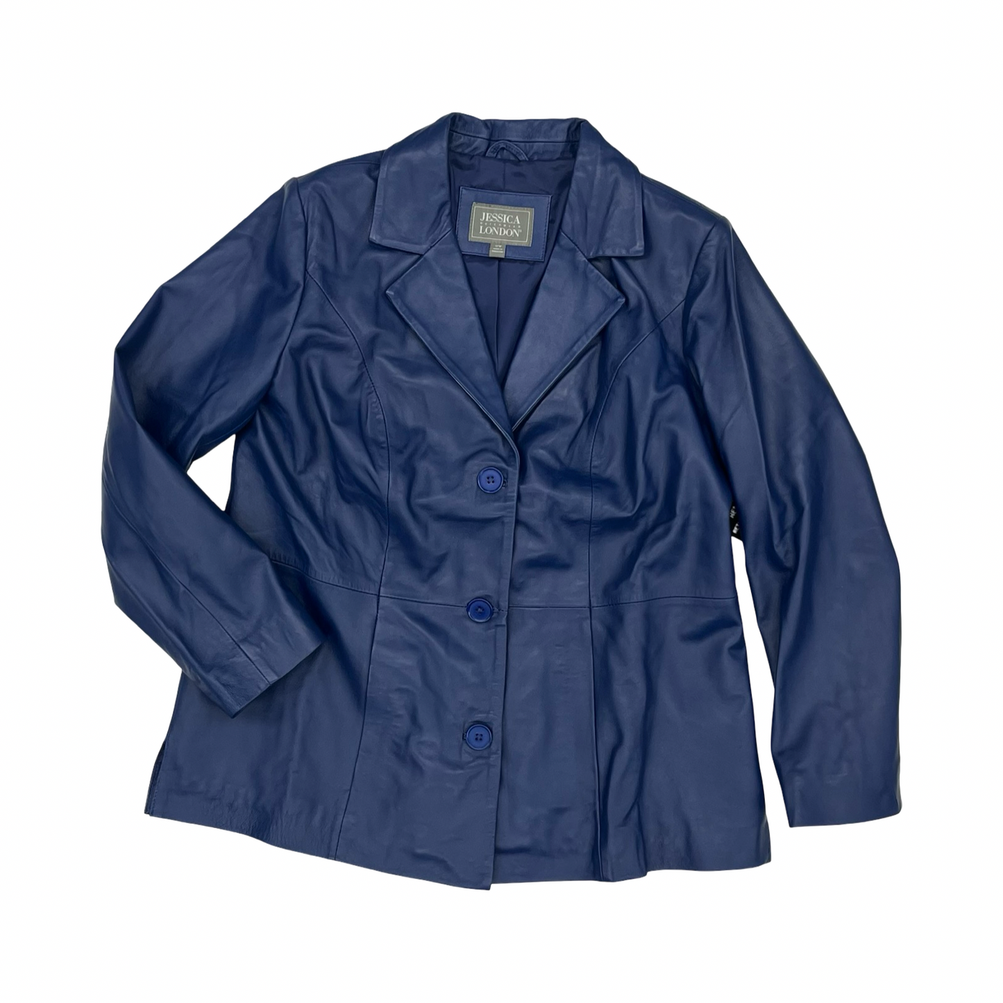Jacket Leather By Jessica London In Blue, Size:12