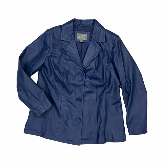 Jacket Leather By Jessica London In Blue, Size:12