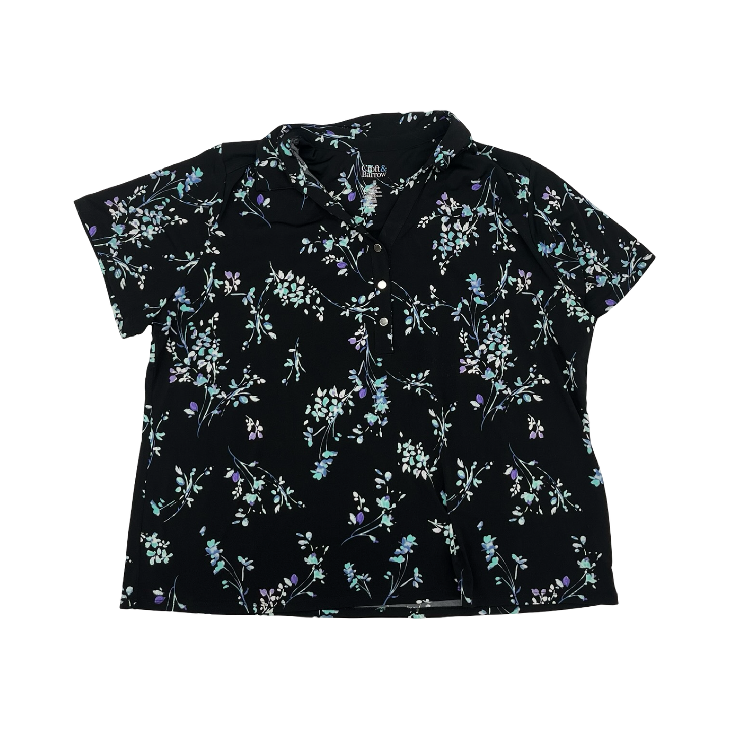 Blouse Ss By Croft And Barrow In Black & Blue, Size:1X