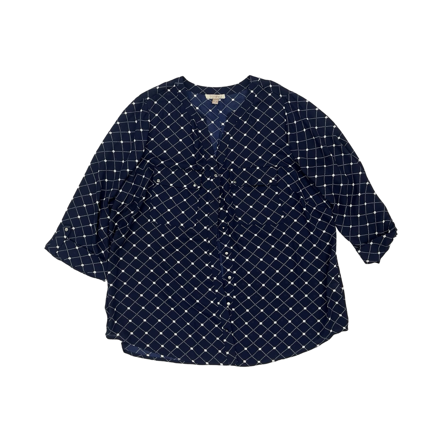 Blouse 3/4 Sleeve By Roz And Ali In Blue, Size:2X