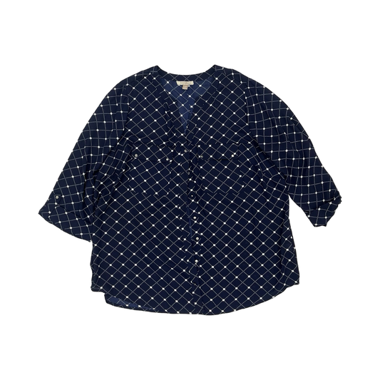 Blouse 3/4 Sleeve By Roz And Ali In Blue, Size:2X