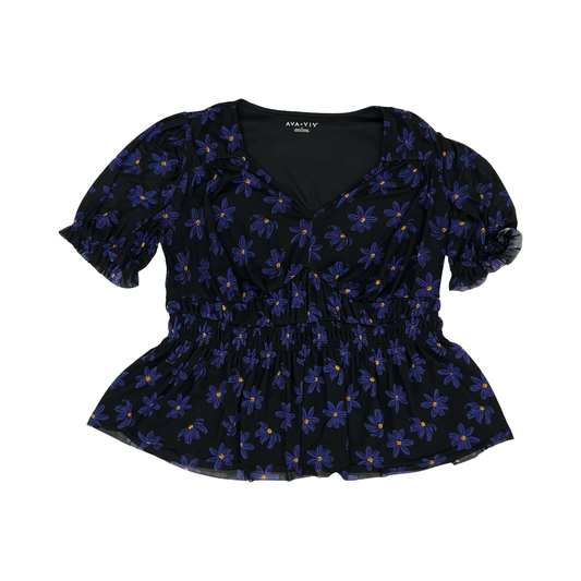 Blouse Ss By Ava & Viv In Black & Purple, Size:1X