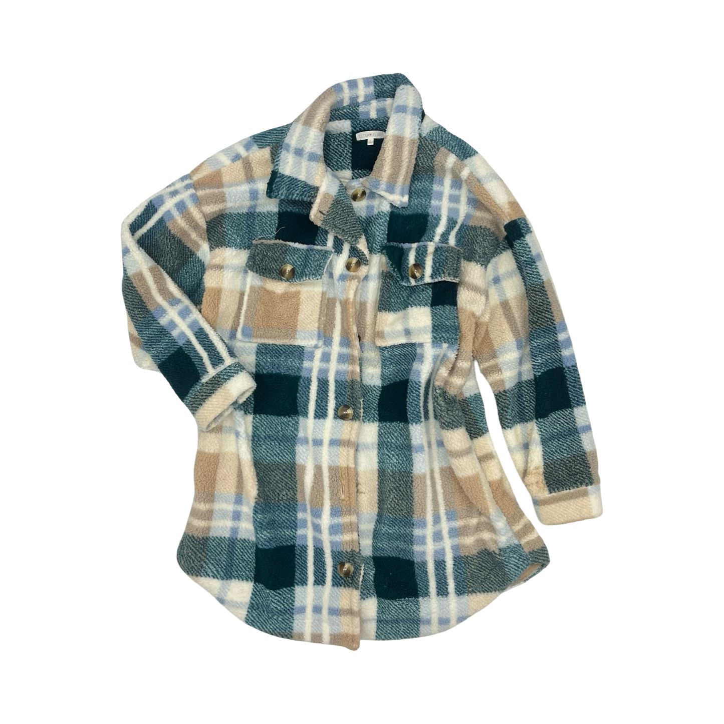 Jacket Faux Fur & Sherpa By Ultra Flirt In Blue & Green, Size:L