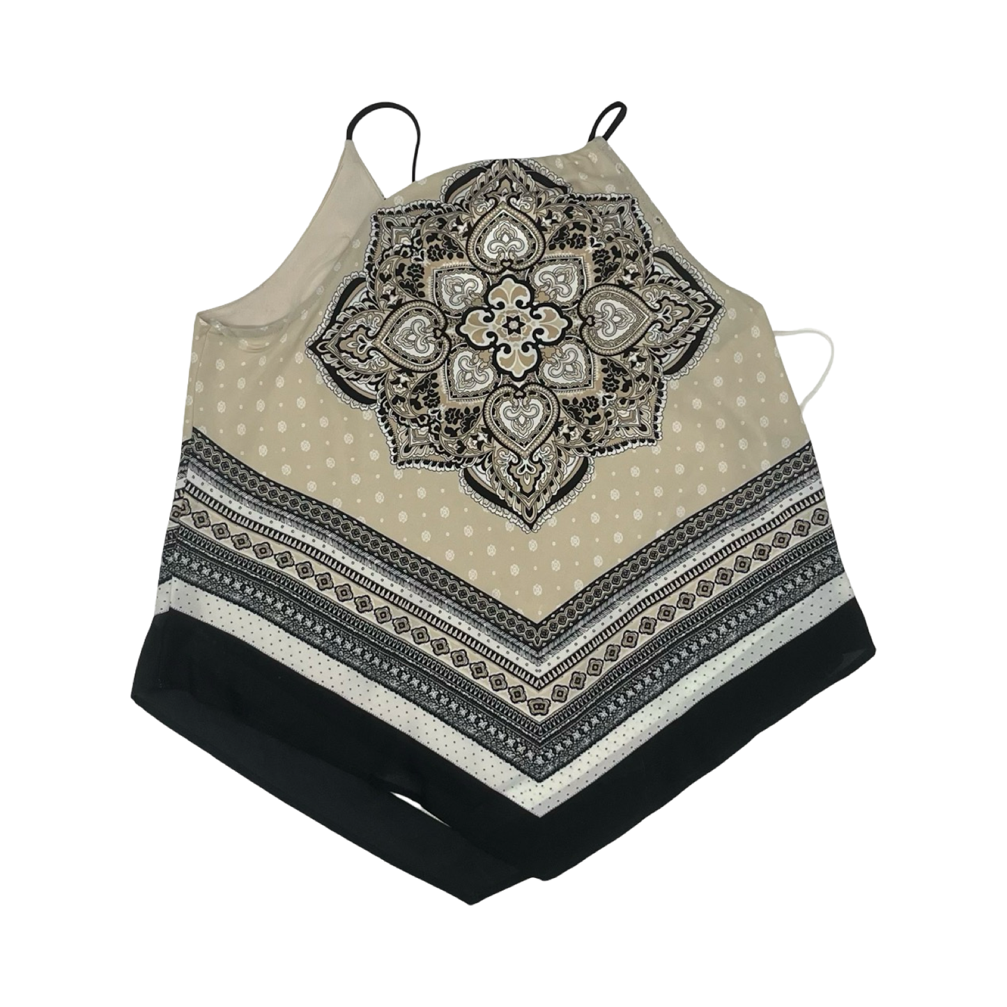 Blouse Sleeveless By Fortune & Ivy In Black & Tan, Size:L