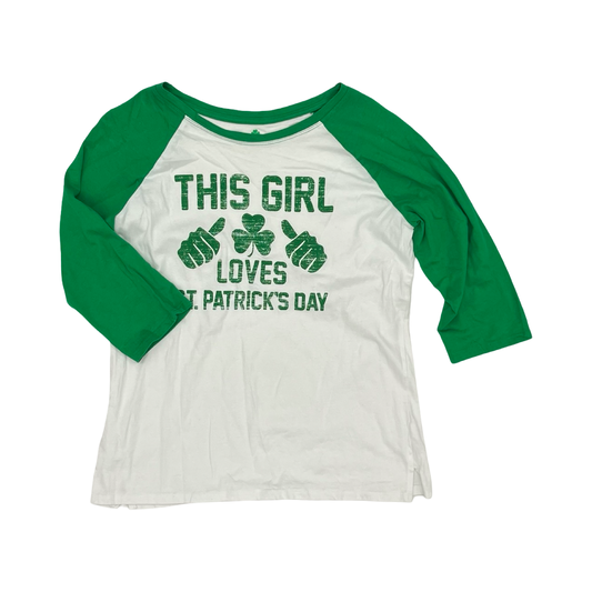 Top 3/4 Sleeve By Clothes Mentor In Green & White, Size:L