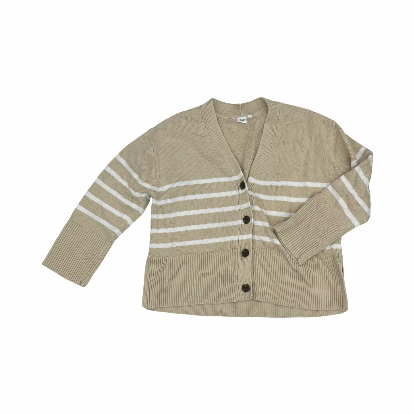 Sweater Cardigan By Gap In Tan & White, Size:M