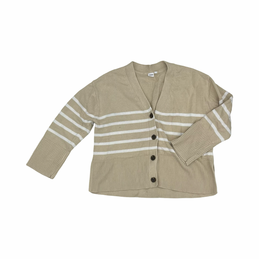 Sweater Cardigan By Gap In Tan & White, Size:M