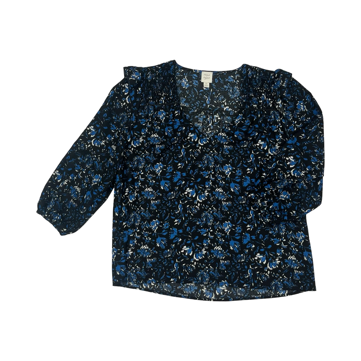 Blouse 3/4 Sleeve By Clothes Mentor In Black & Blue, Size:Xs