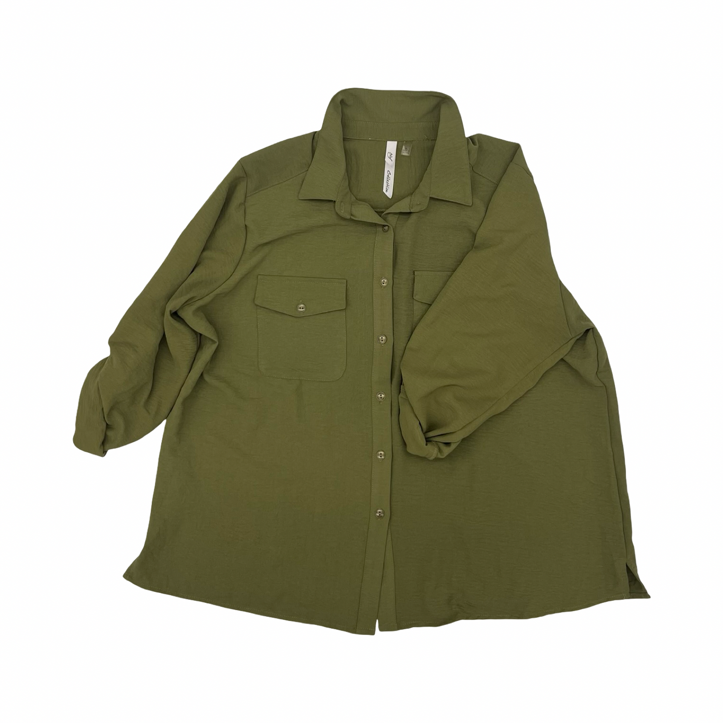 Blouse 3/4 Sleeve By Ny Collection In Green, Size:Xl
