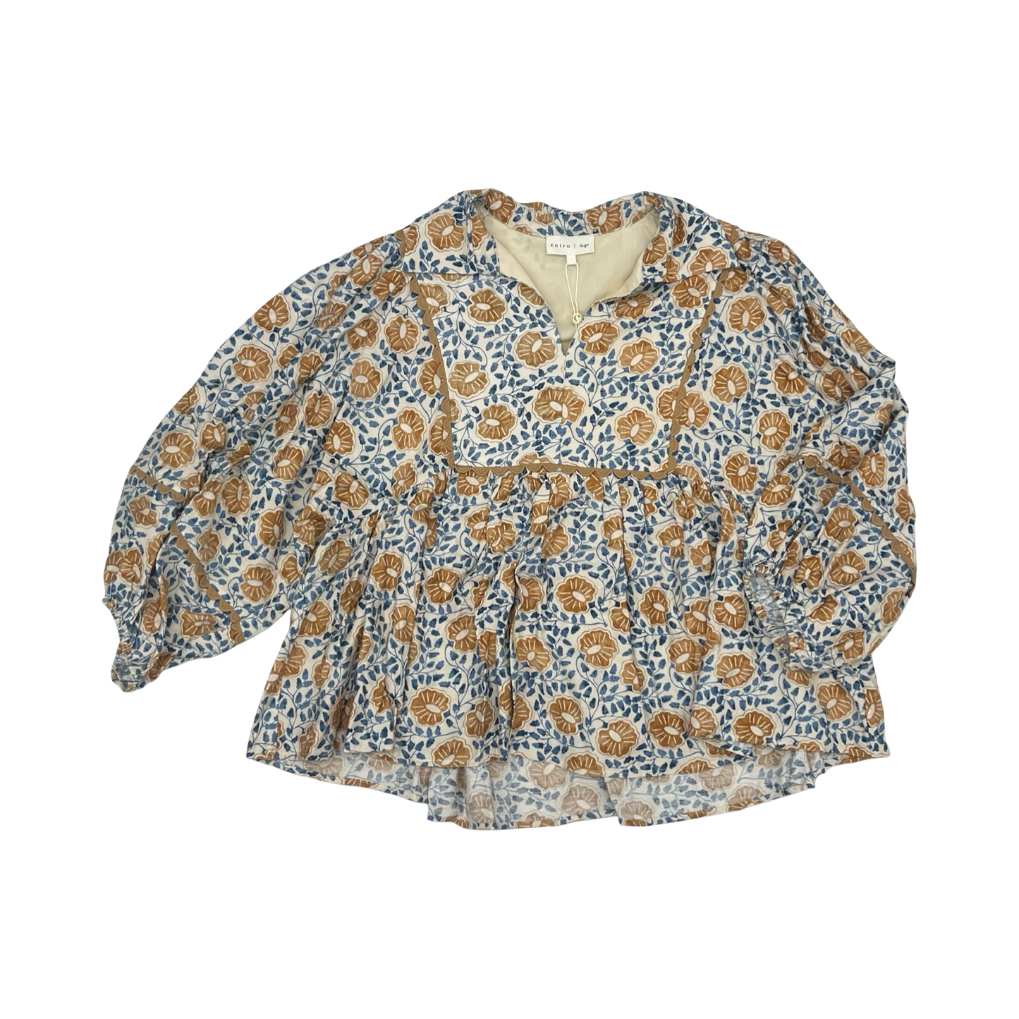 Blouse Ls By Entro In Blue & Orange, Size:L