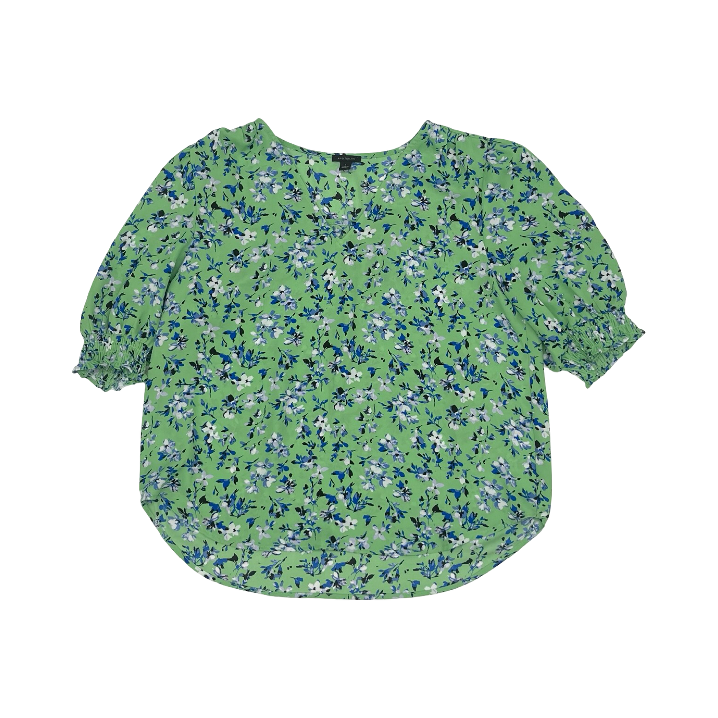 Blouse Ss By Ann Taylor In Blue & Green, Size:L