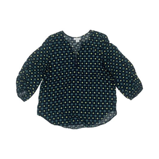 Blouse 3/4 Sleeve By Liz Claiborne In Blue & Green, Size:M