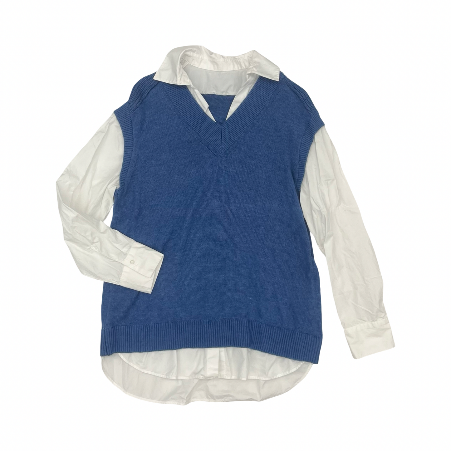 Sweater By Clothes Mentor In Blue & White, Size:L