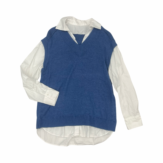 Sweater By Clothes Mentor In Blue & White, Size:L