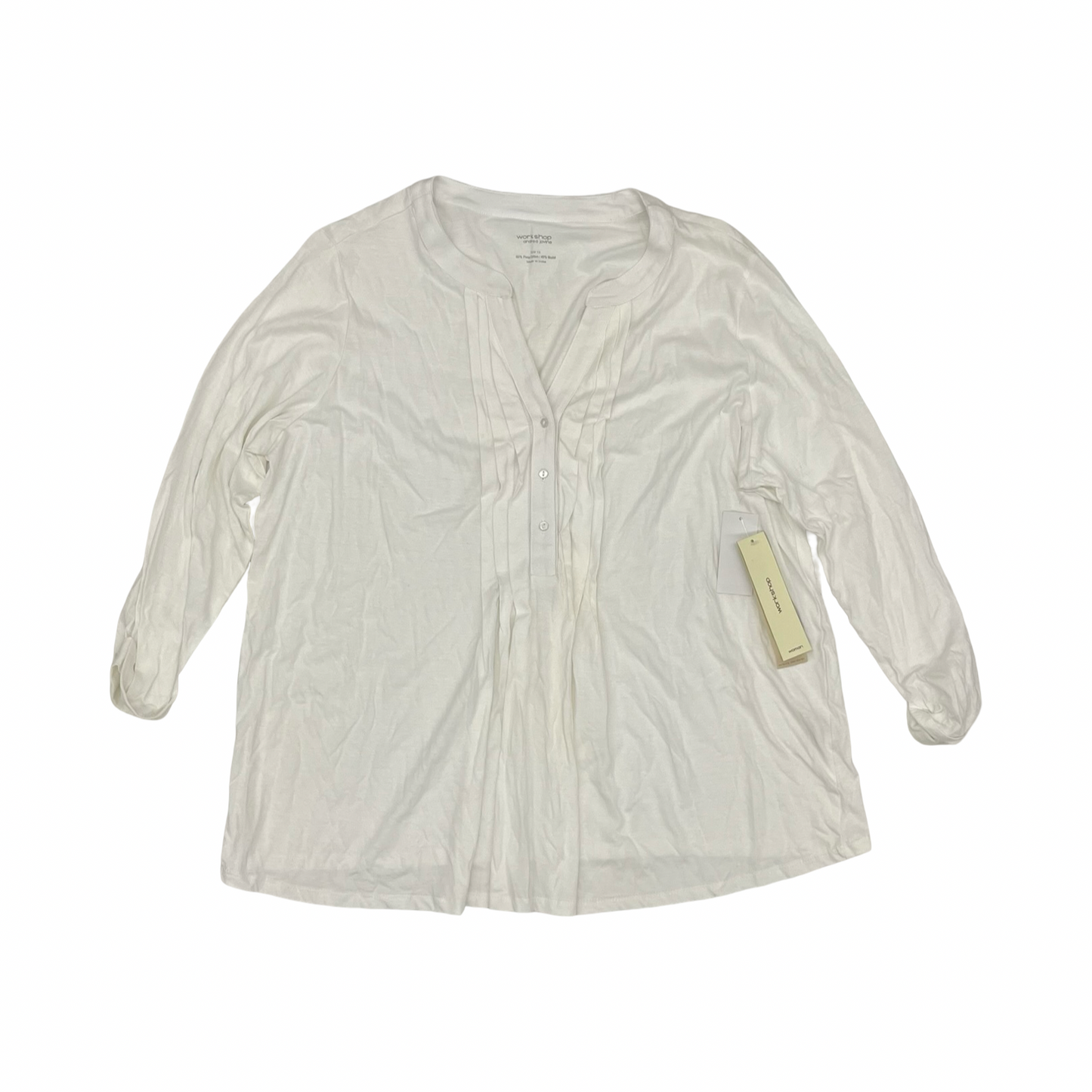 Top 3/4 Sleeve By Workshop In Cream, Size:1X