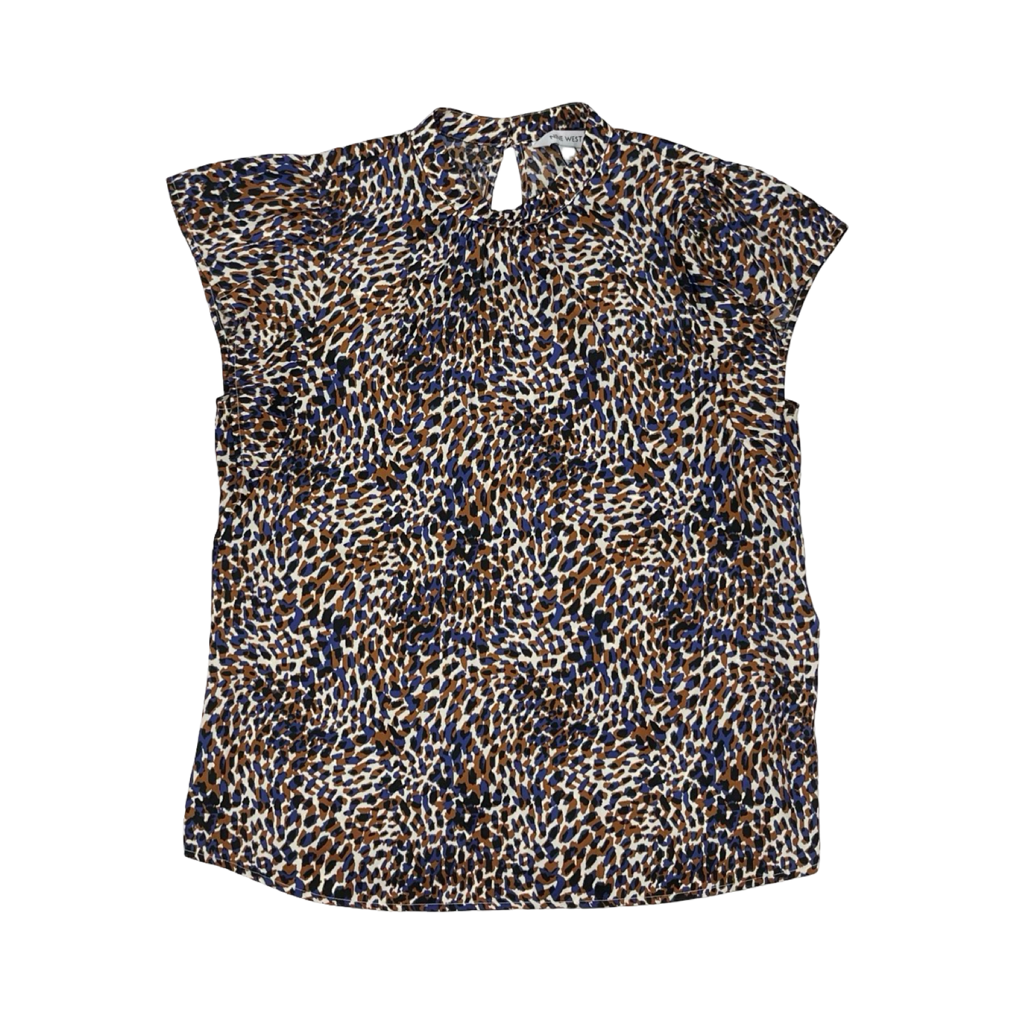 Blouse Ss By Nine West In Blue & Brown, Size:M