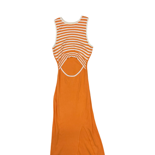Dress Casual Midi By Cmf In Orange & White, Size:L