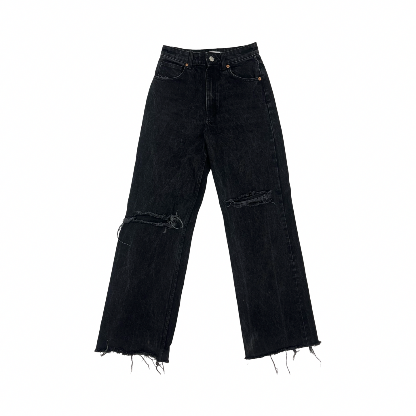 Jeans Straight By Zara In Black Denim, Size:4