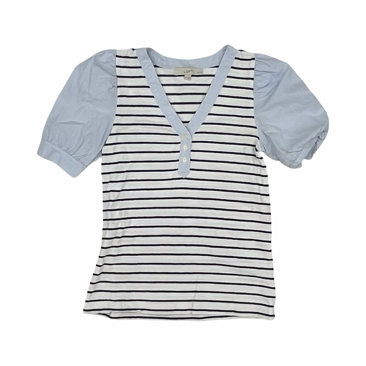 Blouse Ss By Loft In Black & Blue, Size:Xsp