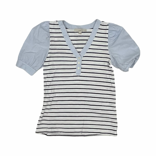 Blouse Ss By Loft In Black & Blue, Size:Xsp